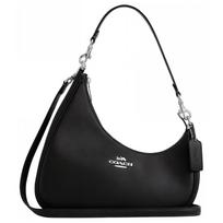 Coach Teri 27 Logo Classic Leather Shoulder Bag Large Women shoulder bag Black CBI01-SVBK Basic Set (Bag+Dust Bag) black