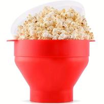 Collapsible Silicone Popcorn Bowl Heat Resistant Microwave Safe with Lid and Handle for Easy Storage beige