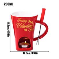 200ml coffee Warmer mug Chocolate Fondue Cup ceramic chocolate melting cup with fork, cheese butter caramel Candy melting cup red