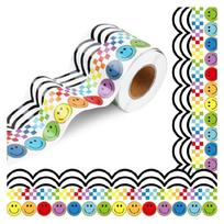 Šypsančio veido spaudinio kraštinė apdailai, skelbimų lentos kraštinė apdailai 32,8 pėdų ilgio, skelbimų lentai, lentai su kreida, klasės dekoravimui 7.5cm Total length 1 gray