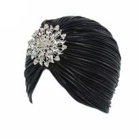 Minkšta klostuota moteriška turbaninė kepuraitė Bandana Chemoterapijos kepuraitė Prabangi indiška skrybėlė Galvos apdangalas Galvos raištis Elastingos kepurės Ruduo Pavasaris black