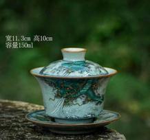 1PC ceramic gaiwan tea bowl Chinese retro handmade drawing twelve zodiac animals dragon made teacup high-end tea set gift 150-160ml black