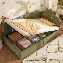Upholstered Daybed 90x200 cm, Day Bed Sofa Bed with Storage (Hydraulic), Guest Bed L-Shape Velvet in Green with Crown Grid Design, Without Mattress 209 x 96 x 96 cm žalia