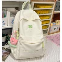 Schoolbag new ins wind niche backpack four-leaf clover solid color versatile junior high school students large-capacity student schoolbag Add accessories žalia
