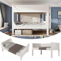 Separable Bunk Bed 90x200cm with Ladder Mountable at Head/Foot End, Sled Design, 1 Bed Becomes 2 Single Beds, White, EN747-1:2024 (Without Mattress) 214 x 95 x 150 cm balta