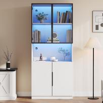 Minimalist display cabinet with glass doors, LED lights, bookshelf for collectibles, adjustable color temperature and brightness, white 80*30*200cm balta