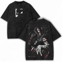 Manga ONE PUNCH-MAN Garou Graphic T-shirt Vintage Washed Oversized T Shirt Men Women Clothing Polyester Short Sleeve Tees Tops S black