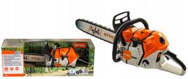 Žaislinis Stihl grandininis pjūklas su oranžinėmis baterijomis