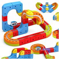 Magnetinis 3D elektrinis traukinukas vaikams QUEUE, 68 dalių, konstruojamas