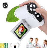 Kišeninis skaitmeninis mikroskopas su 2" ekranu, 32GB kortele ir 6 preparatais, baltas