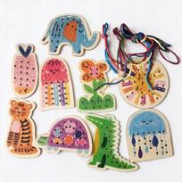 Medinis nėrinių vėrimo žaislas vaikams, gyvūnėlių figūrėlės, Montessori metodas