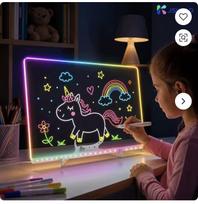 LED piešimo lenta vaikams, neoninė, su USB-C ir rašikliais