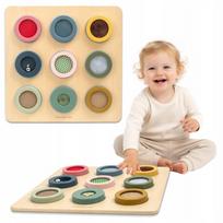 Medinė Montessori lenta su 9 skirtingomis faktūromis lytėjimo pojūčiui lavinti