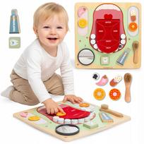 Medinė Montessori dantisto edukacinė lenta su priedais, maža
