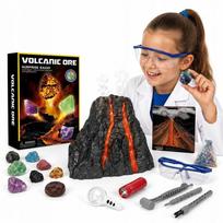 Vaikų archeologo vulkano mineralų kasinėjimo rinkinys su UV žibintuvėliu, 12 akmenų