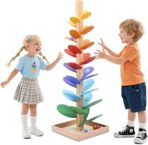 Medinė spalvota Montessori kulkų bokštas su 12 vaivorykštės kamuoliukų vaikams