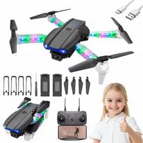 Dronas E99D su HD WiFi kamera, 100 m nuotolis, LED žibintai, 2 baterijos