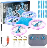 Mini dronas vaikams su LED, 3 baterijos, mėlynas