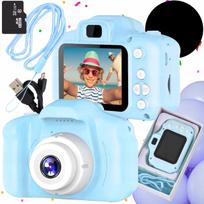 Vaikiškas skaitmeninis fotoaparatas, mėlynas, su žaidimais ir 32GB kortele