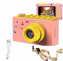 Vaikiškas rožinis skaitmeninis fotoaparatas su LEGO dizainu ir LED ekranu