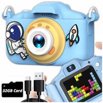 Vaikiškas skaitmeninis fotoaparatas su žaidimais ir 32GB atminties kortele