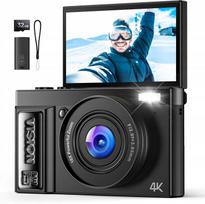 Skaitmeninis fotoaparatas 4K 64MP su 16x priartinimu ir 180° pasukamu ekranu