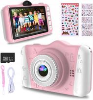 Vaikiškas skaitmeninis fotoaparatas WOWGO, rožinis, 12 MP, 32GB kortelė, didelis ekranas, su priedais
