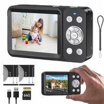 Vaikiškas 4K skaitmeninis fotoaparatas su dviem ekranais ir dviem 64GB atminties kortelėmis