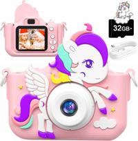 Vaikiškas skaitmeninis fotoaparatas su vienaragio dizainu, 32GB kortelė