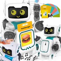Interaktyvus nuotoliniu būdu valdomas edukacinis robotas su viktorinomis ir šviečiančiomis kortelėmis, vaikams nuo 3 metų