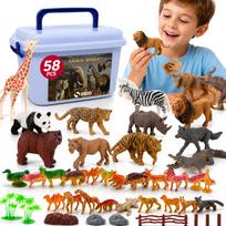 Laukiniai gyvūnų figūrėlės, 58 vnt., su dėklu
