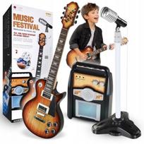 Vaikiškas muzikinis rinkinys su elektrine gitara, stiprintuvu, stovu ir mikrofonu