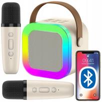 Belaidė Bluetooth karaoke garso kolonėlė su LED, 2 mikrofonais, USB, SD ir AUX jungtimis