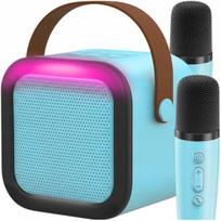 Vaikiškas karaoke rinkinys su 2 mikrofonais ir belaidžiu RGB garsiakalbiu, mėlynas