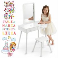 Vaikiškas medinis tualetinis staliukas su veidrodžiu ir taburete Kinderplay