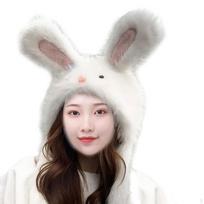 Rabbit Ear Hat Creative Trend Winter for Stage Performance Skiing Role Play white