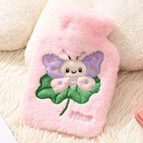 Cartoon Flannel-Covered Thick Plastic Hot Water Bottle - Winter Bed & Hand Warmer for Girls gray