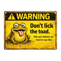Don't Lick The Toad Sign Funny Toads Warning Sign Humorous Frog Toad Vintage Metal Sign for Bar Garden Yard Patio Fence Decor S A black