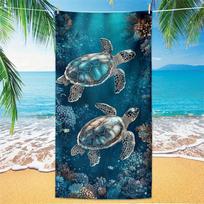 Beach towel sea turtle underwater pattern sunscreen windproof suitable for beach pool camping travel beach blanket 70x140cm&1pc blue