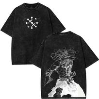 Japanese Manga Jujutsu Kaisen Graphic T-shirt Vintage Washed Oversized T Shirt Cotton Short Sleeve Tee Men Women Clothes S black
