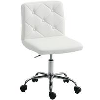 Office Chair Adjustable with Button Upholstery, in PU Leather, Foam and Steel, 44x50x78-88 cm, White 50 x 44 x 88 cm