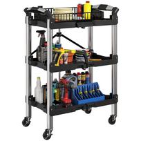 Tool Trolley, Foldable 3-Tier Tool Cart, Plastic, Steel, Black 64 x 37 x 84 cm juoda