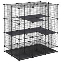 3 Level DIY Pet Playpen Metal Small Animal Cage Rabbit Ferret Chinchillas Cage 4 Doors Bottom Trays Black 111 x 75 x 119 cm