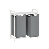 VASAGLE Laundry Basket, 2 Compartments, Laundry Basket with Shelf, Laundry Basket, Oxford Fabric Laundry Bag, Extendable, Removable, Metal Frame pilka