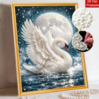 This pearl painting kit features a majestic swan in moonlight with 5D pearls and a mosaic art style for home wall decoration. 40x50 gray