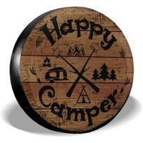 Happy Camper Spare Wheel Tire Cover Waterproof for Trailer RV SUV Truck Camper Travel Trailer Accessories 14 15 16 17 Inch 14inch black
