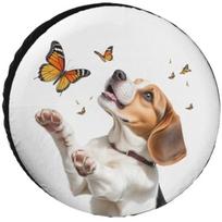 Beagle Dog Butterfly Spare Tire Cover Weatherproof Universal for RV SUV Truck Camper 14inch gray