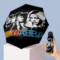 ABBA Printed 5?Fold Mini Umbrella 8?Rib Windproof Compact Umbrella For Women Pocket Carry gray
