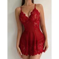 Irresistible Lace Underwear Nightdress Sleepwear for Women's Alluring Lingerie S raudona