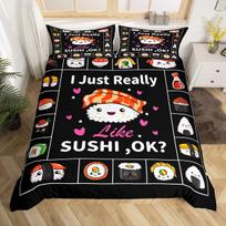 Sushi Duvet Cover Sets for Kids Boys Girls Lightweight Down Quilt Covers Bedroom Decor 2 Pillowcases 1 Duvet Cover No Comforter EU Single(135x200cm) orange